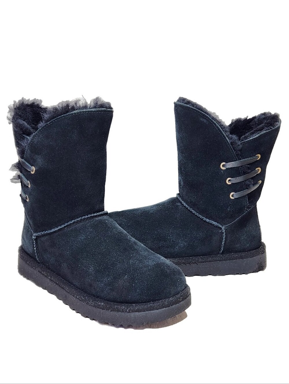 UGG Constantine Sheepskin Boots Sz 7 Black Suede Leather 1018629